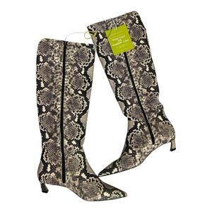NWOB Gianni Bini Sz 8.5 M Gianna Snake Print Leather Kitten Heel Tall Boots